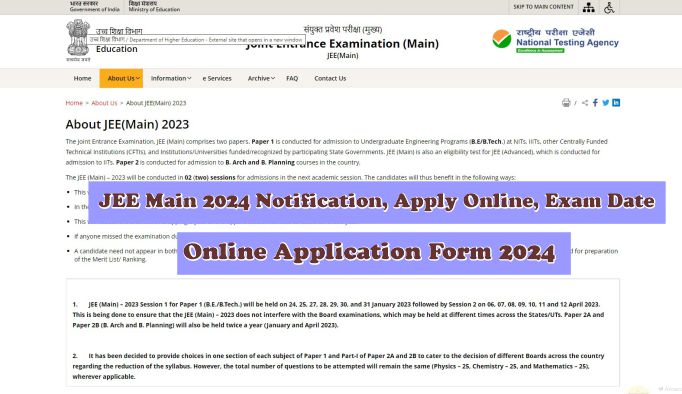 JEE Main 2024 Notification Apply Online Exam Date