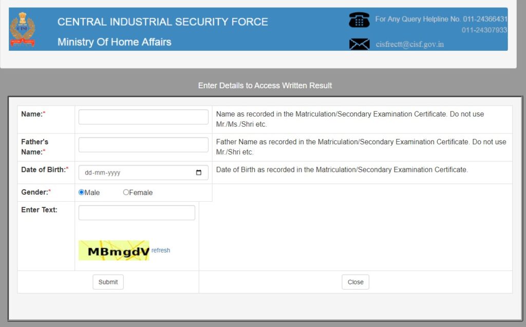 CISF Head Constable Result 2023